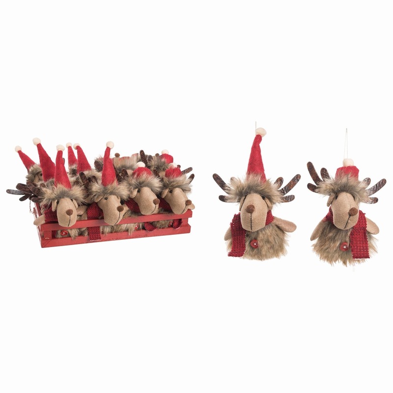 Transpac Plush Reindeer Ornaments In Crate, Set Of 12