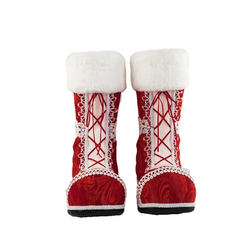 December Diamonds Candy Cane Lace 15 Red Santa Boots Figurine