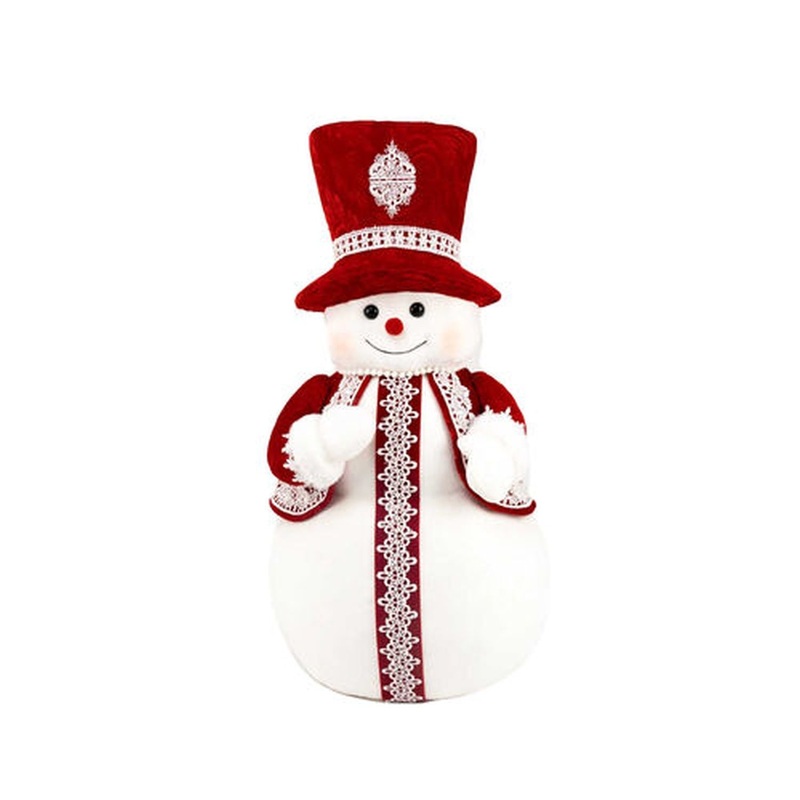 December Diamonds Candy Cane Lace 25.5 Red/Lace Snowman Figurine