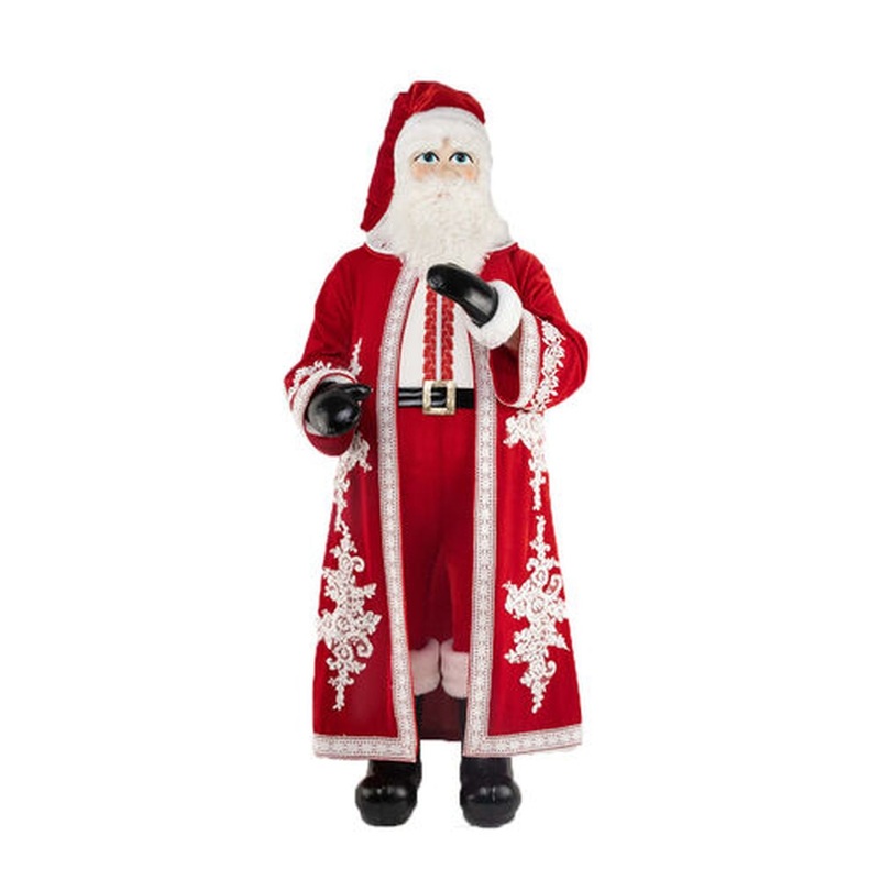 December Diamonds Candy Cane Lace 48 Red/Lace Santa With Long Coat Figurine