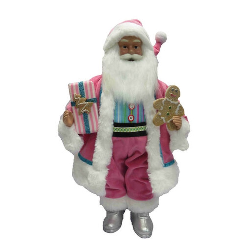 December Diamonds Snow Cream Shoppe 18 Pink Santa With Present Figurine