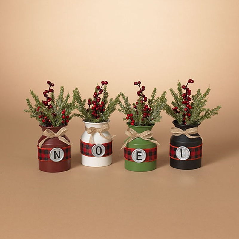 Gerson Company Set of 4 8 Noel Metal Buckets W/ Pine & Berry Arrangement