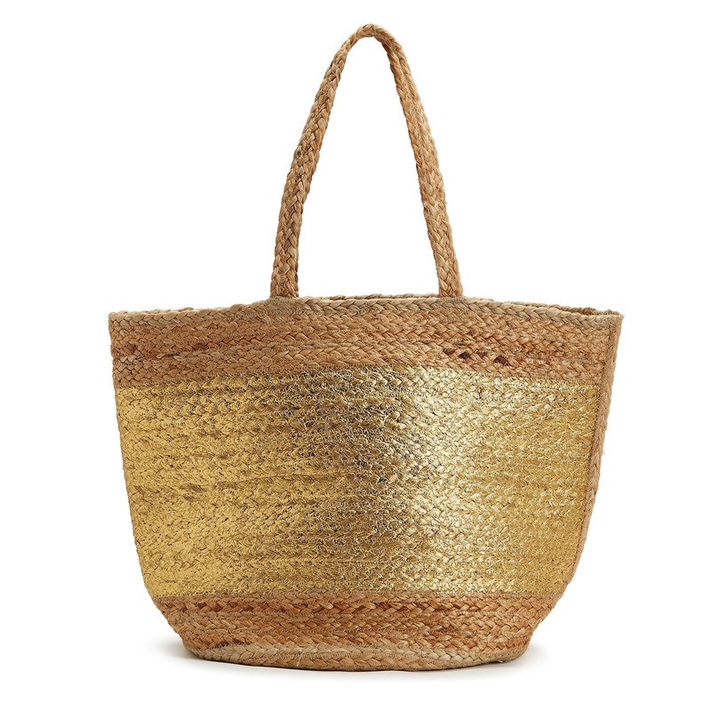 Golden State of Mind Natural Jute Woven Tote Bag w/ Metallic Gold Accent – Jute