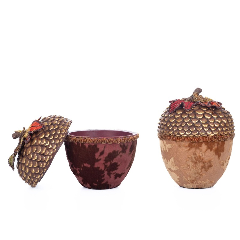 Katherine’s Collection 2023 8.75 Inch Acorn Containers Set Of 2, Brown Resin