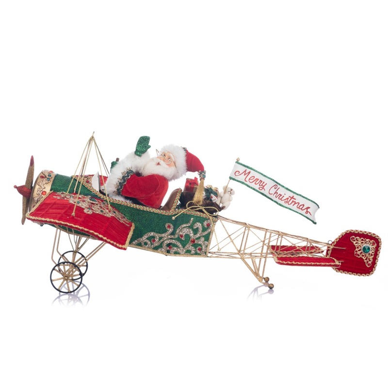 Katherine’s Collection 2023 Christmas In The City 28×12 Santa In Plane Figure Polyester