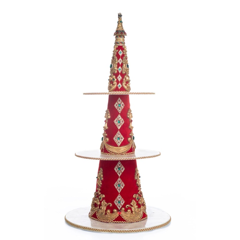 Katherine’s Collection 2023 Christmas In The City Tree Tiered Tray Server Red Resin