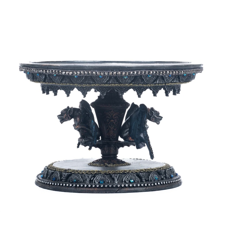 Katherine’s Collection 2023 Seers and Takers  11×7 Skull Cake Plate, Black Resin