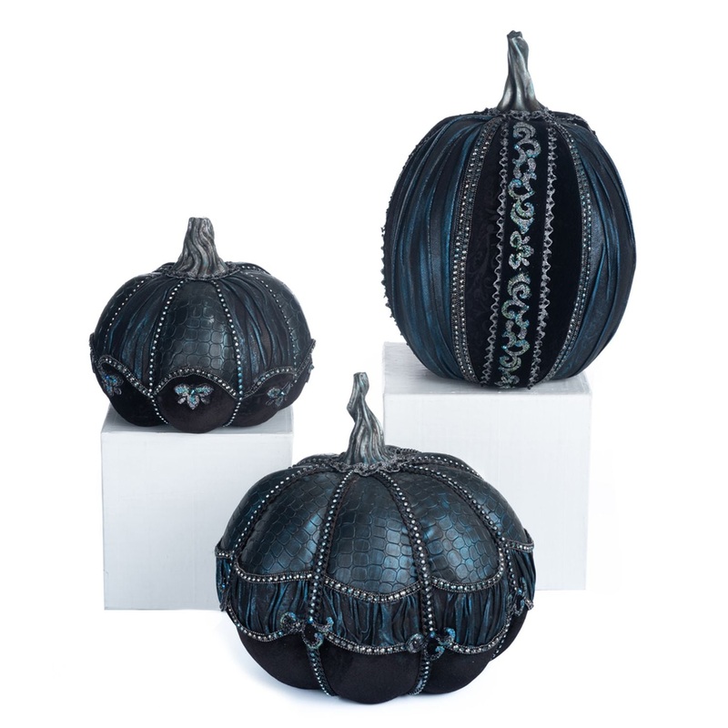 Katherine’s Collection 2023 Seers and Takers 13 Fabric Pumpkins Set of 3, Black