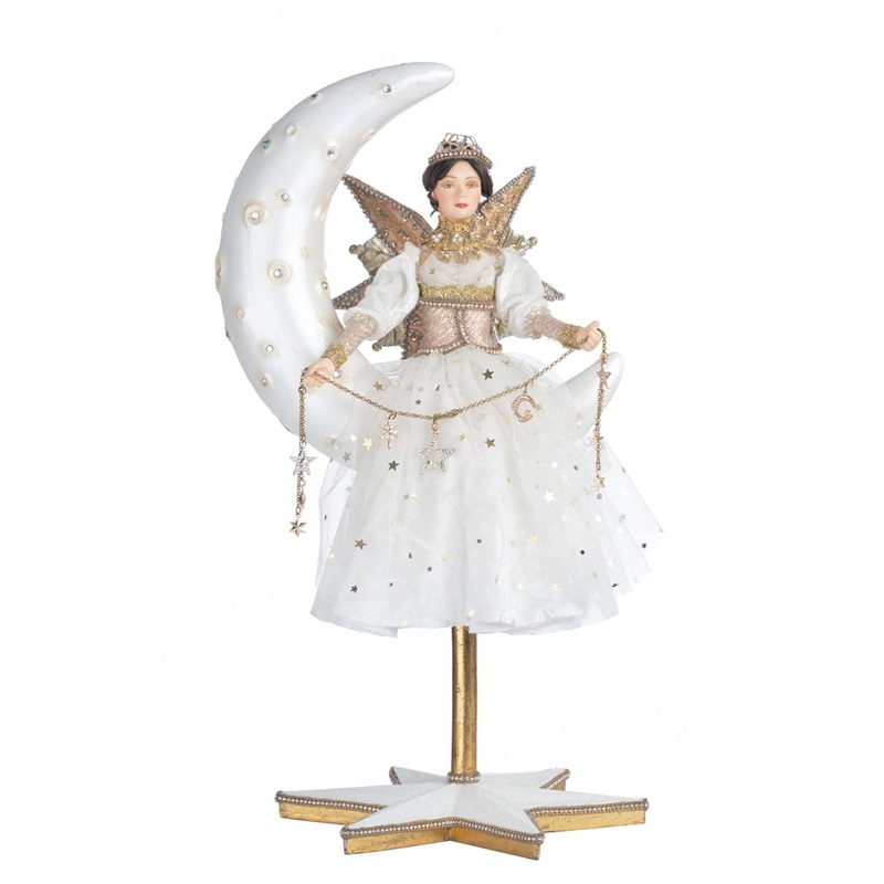 Katherine’s Collection 2023 Starry Nights 18Celestial Angel On Moon, White/Gold