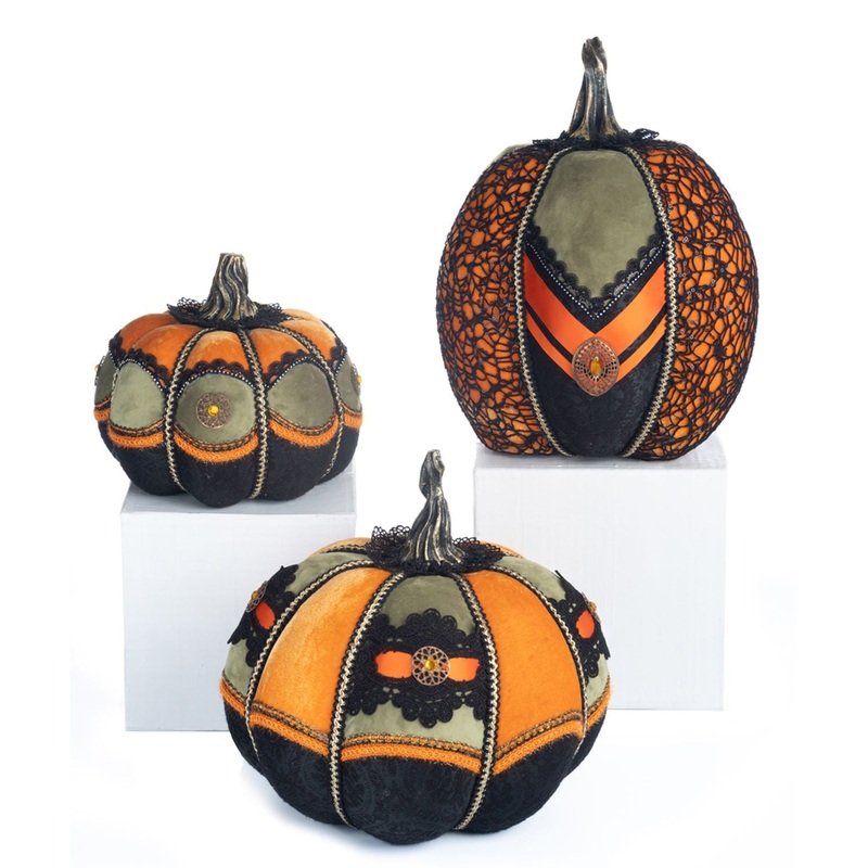Katherine’s Collection Halloween Hallow Fabric Pumpkins Set Of 3, Orange/Black Polyester