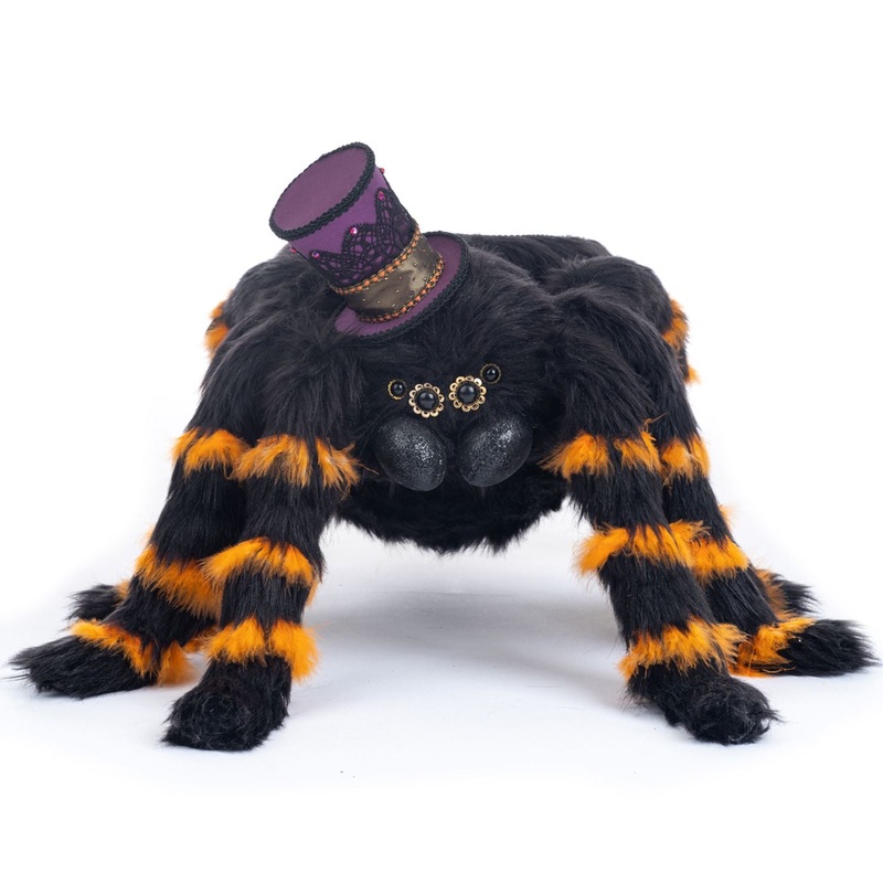 Katherine’s Collection Halloween Hollow Fluffy Spider Bowl, Orange/Black Polyester