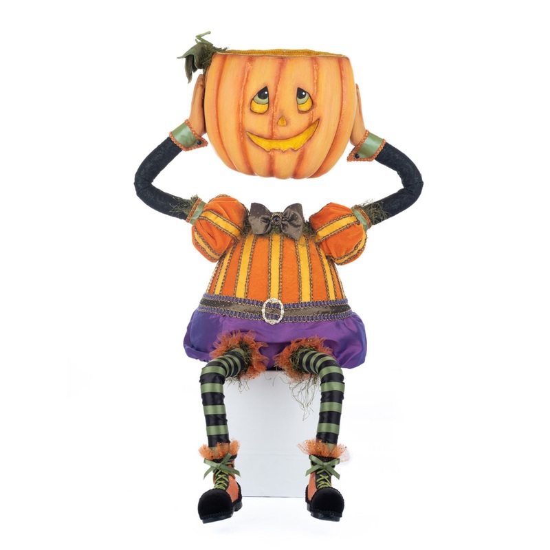 Katherine’s Collection Halloween Hollow Percy Pumpkin Head Candy Bowl, Orange Polyester