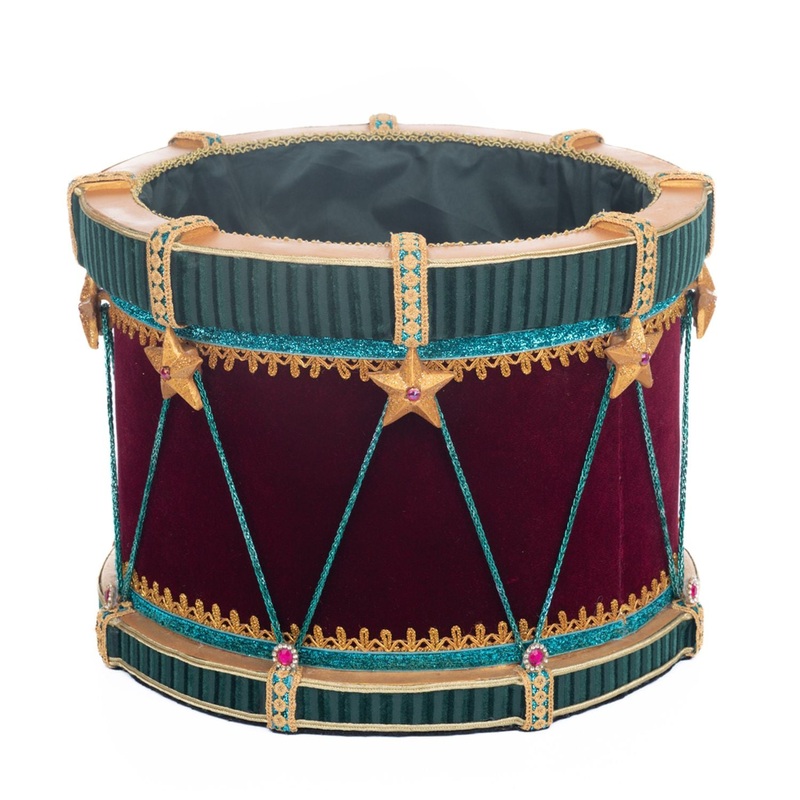 Katherine’s Collection Nutcracker Drum Candy Container, 12×9 Inches, Red/Green Resin