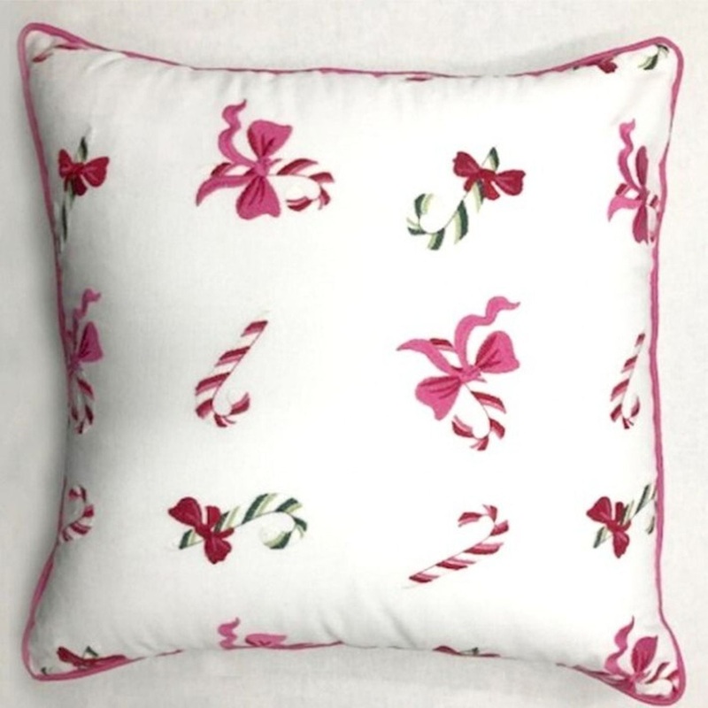 Regency International 18 x 18 Canvas Embroidered Pastel Candy Cane Pillow