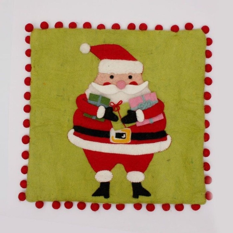 Regency International 18X18 Felt Santa Pillow Cover with Pompoms
