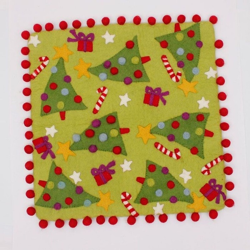 Regency International 18X18 Felt Whimsical Tree Pillow Cover with Pompoms