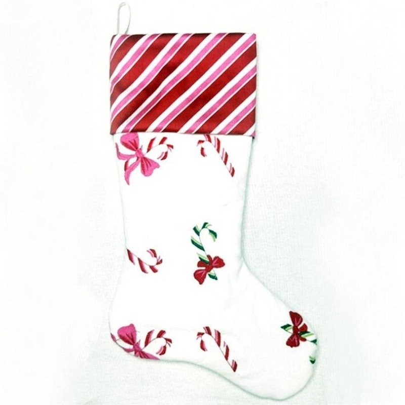 Regency International 20 Canvas Embroidered Pastel Candy Cane Stocking