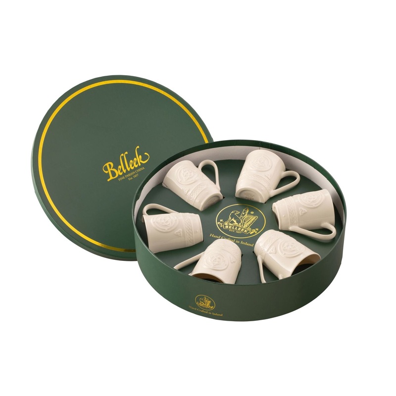 Belleek Beverage Mugs – Celtic Mugs, Set of 6, 4.8(W) x 4(H), 10 Fl Oz, White