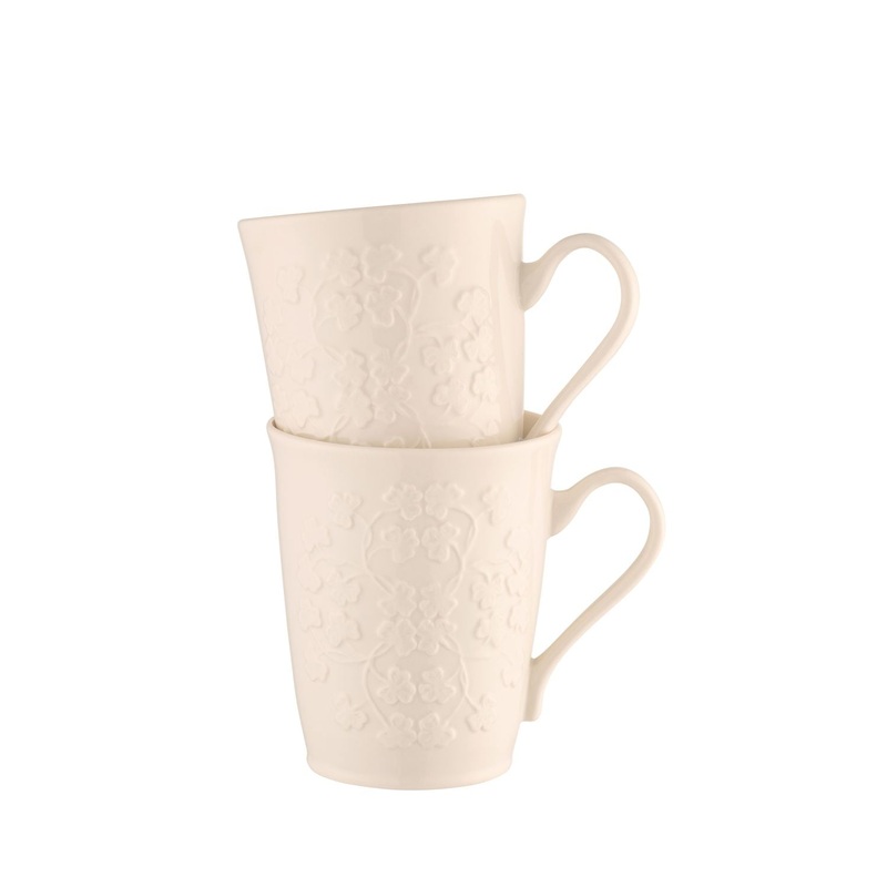 Belleek Beverage Mugs – Field Of Shamrocks Mugs, Set of 2, 19.4 Fl Oz, White
