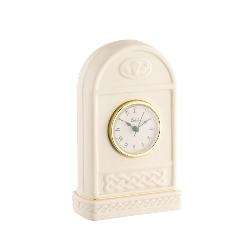 Belleek Claddagh Mantle Clock, 2.3L x 4.8W x 7.5H – Fine Parian China