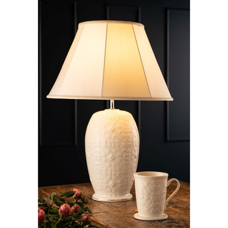 Belleek Field Of Shamrocks Lamp, 14 x 23 – Handcrafted Fine Parian China Decor