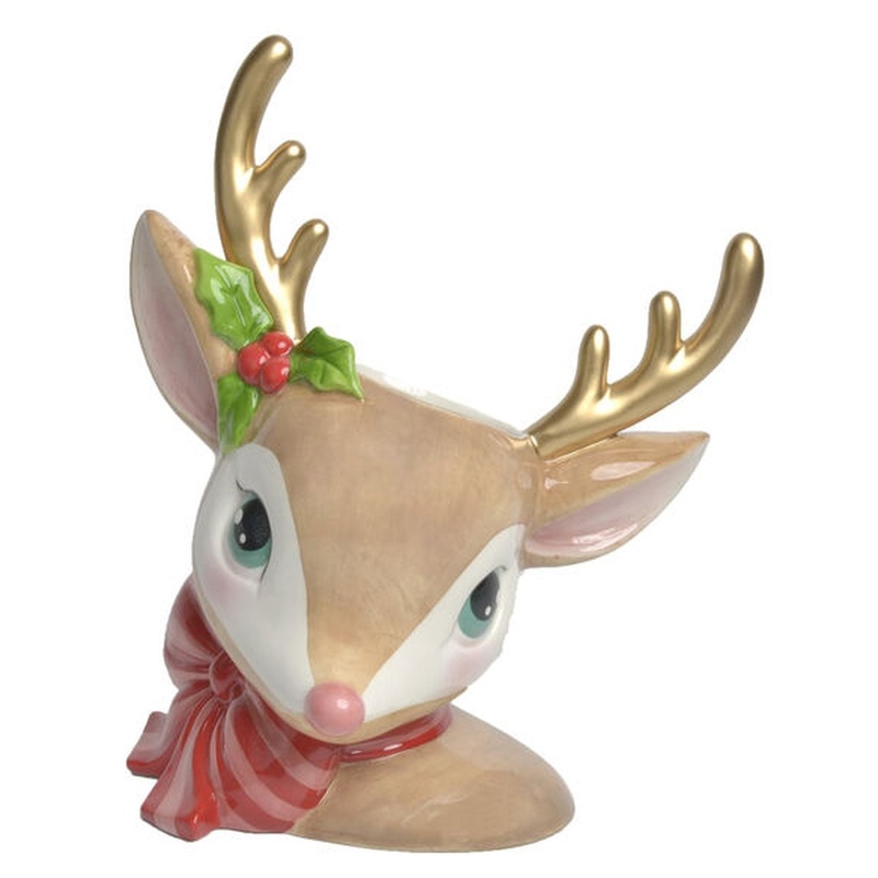 December Diamonds Christmas Carousel Retro Brown Deer Head Vase