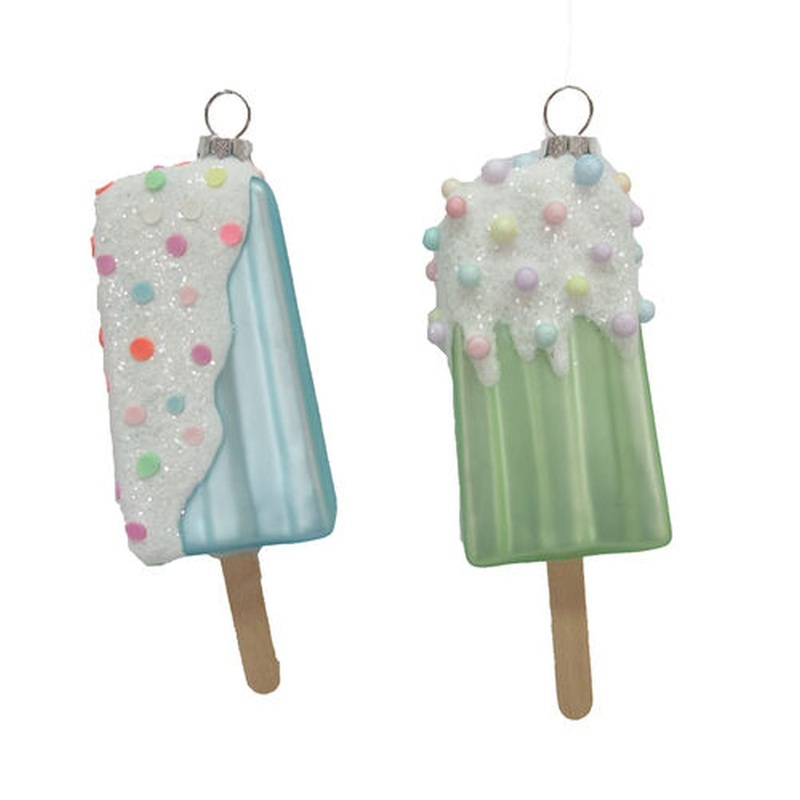 North Pole Sweet Shoppe Set Of 2 Assortment Blue/Green Popsicle Ornaments