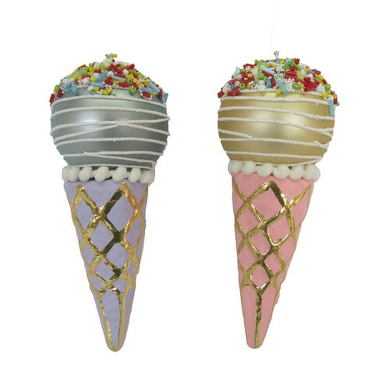 North Pole Sweet Shoppe Set Of 2 Assortment Pink/Blue Ice Cream Cone Ornament