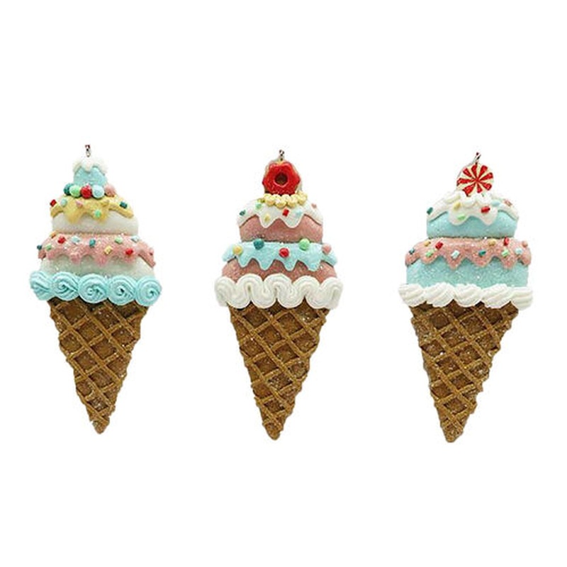 North Pole Sweet Shoppe Set Of 3 Assortment Ice Cream Cone Ornaments