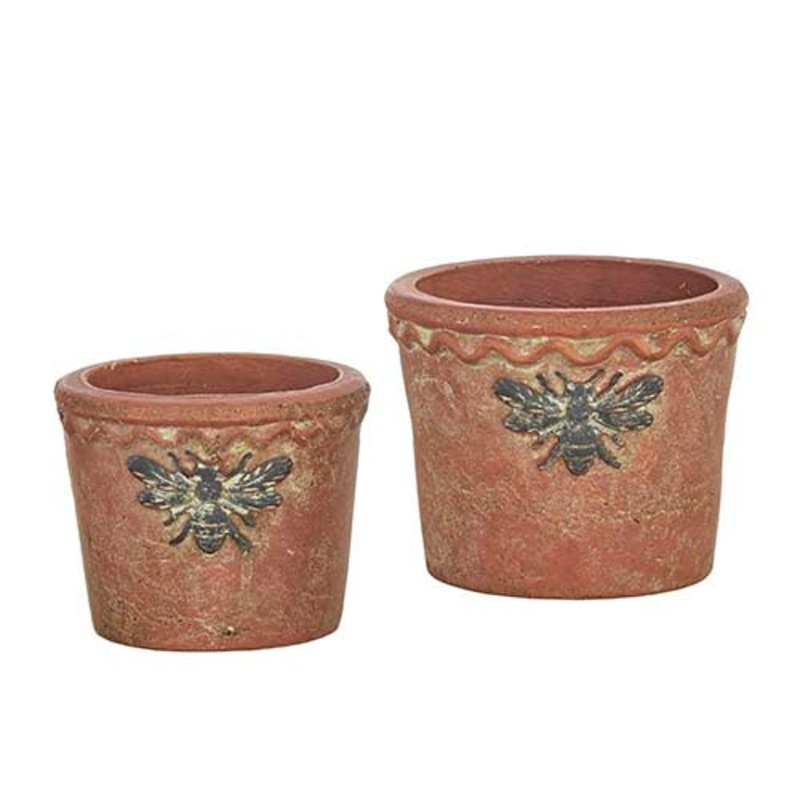 Raz Imports Home To Roost 5 Terracotta Pots With Embossed Metal Bee, Set of 2