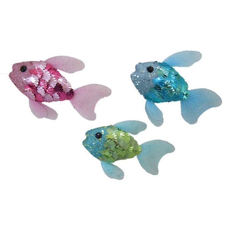 Tropical Ornaments Set Of 3 Assortment 6.5 Glitter Fish Ornaments