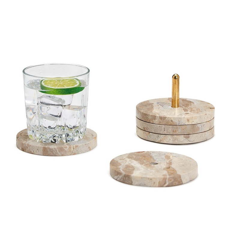 Two’s Company Brown Galaxy Set of 4 Emperador Marble Coaster on Holder