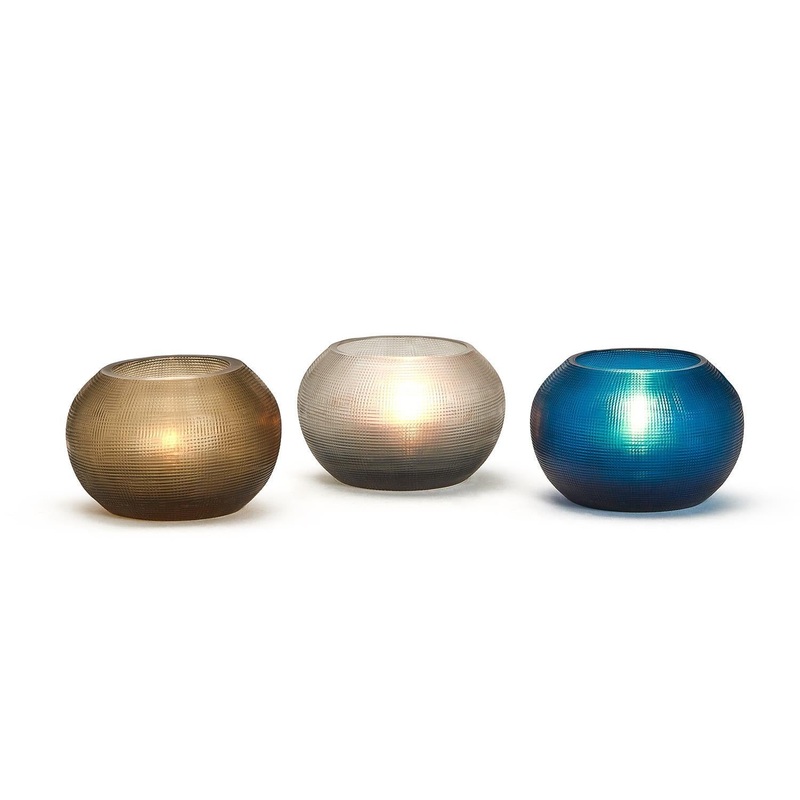 Two’s Illuminations Set of 3 Handcrafted Glass Artware Votives in 3 Colors