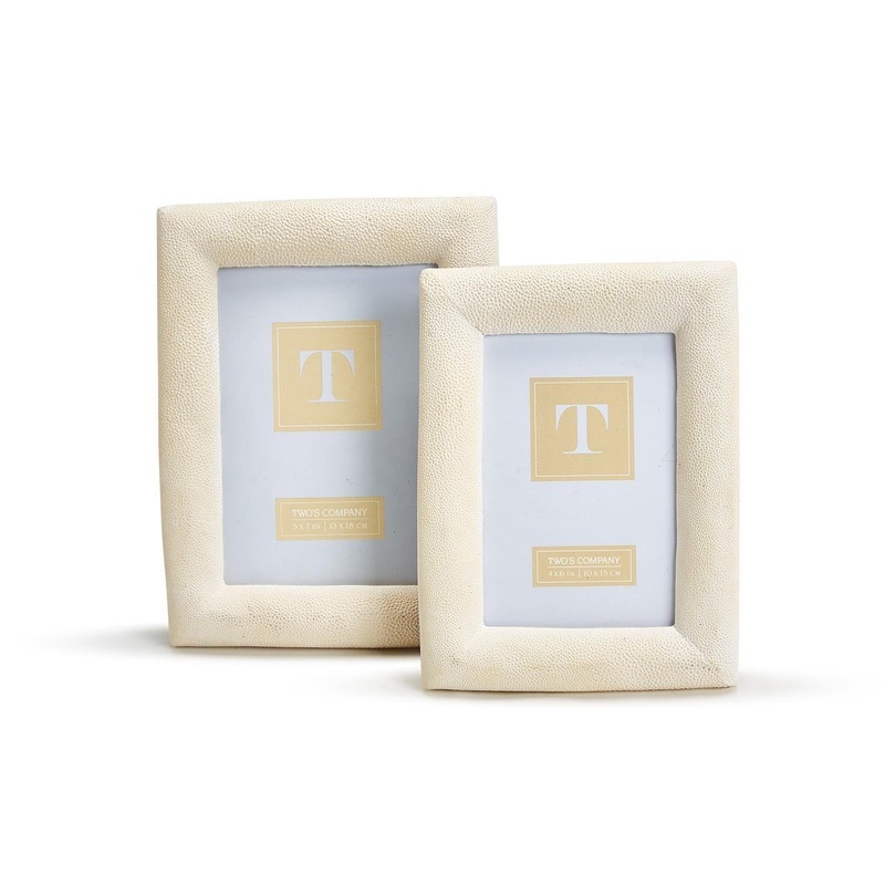 Two’s Ivory Shagreen Texture Set of 2 Photo Frame in 2 Sizes: 4 X 6 & 5 X 7