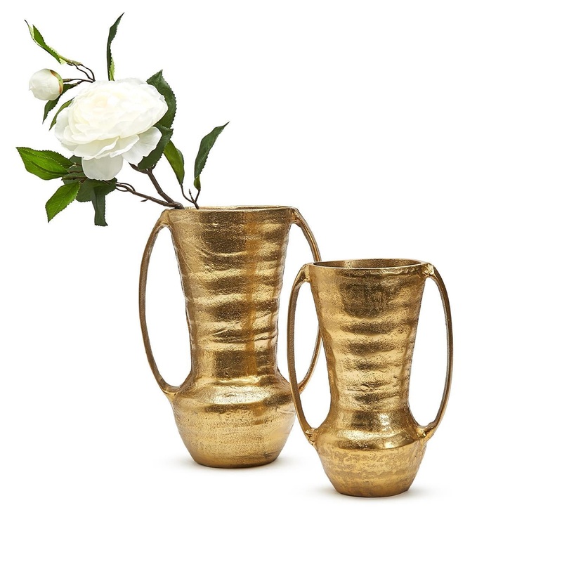 Two’s Set of 2 Marrakech Golden Handled Vase – Hand Forged Recycled Aluminum