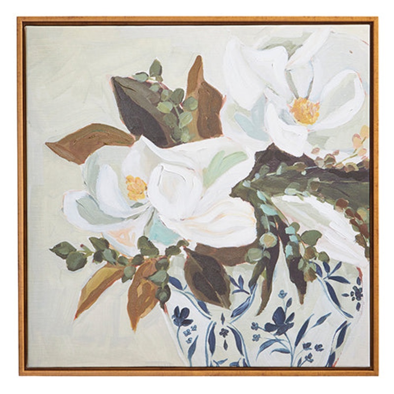 2023 Manor House 21.5 White Florals In Chinoiserie Vase Framed Canvas Wall Art.