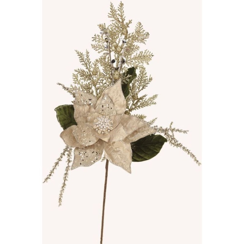 Mark Roberts Christmas 2023 Multi Jeweled Poinsettia Spray 26”, Champagne