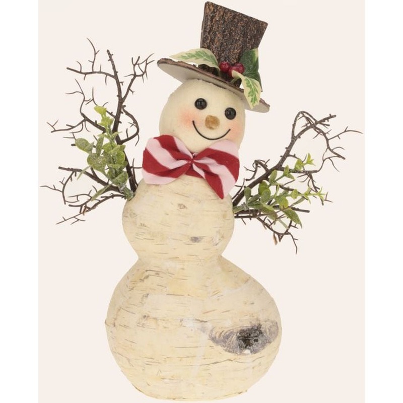 Mark Roberts Christmas 2023 Snowman with Peppermint Bow Figurine, Medium 12.5”