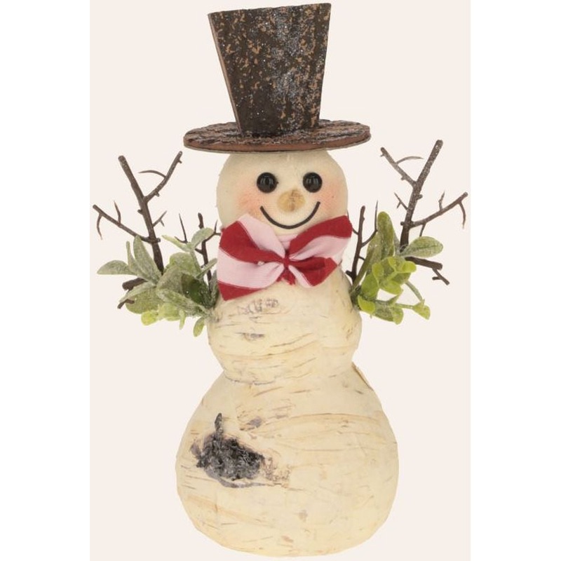 Mark Roberts Christmas 2023 Snowman With Peppermint Bow Figurine, Small 8”
