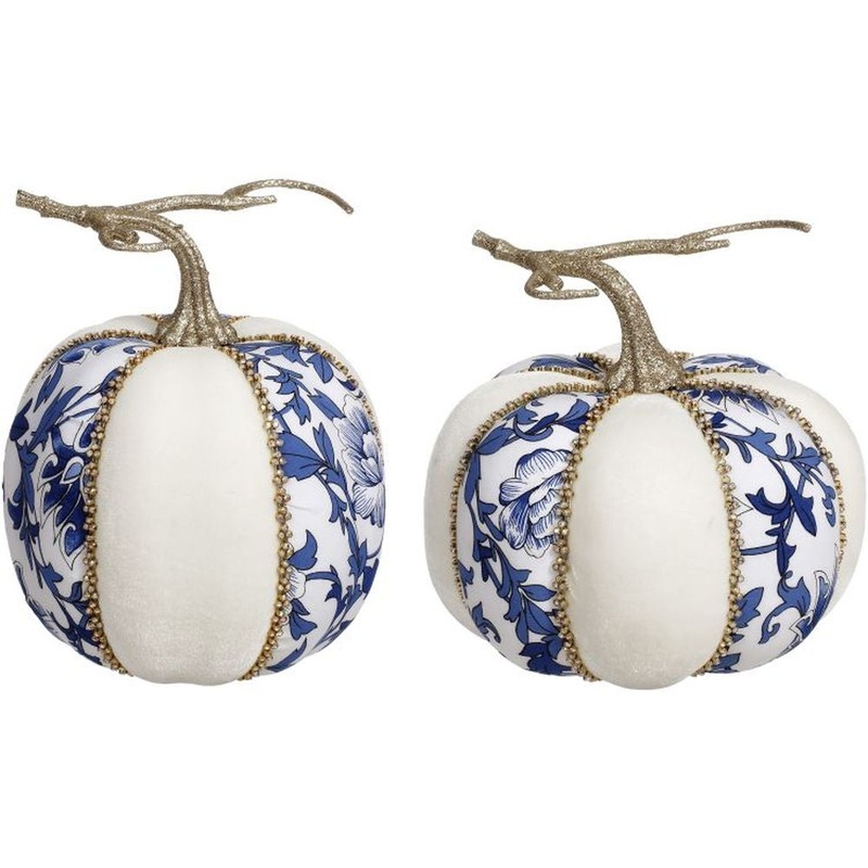 Mark Roberts Fall 2023 Blue And White Pumpkin, Assortment Of 2 – 6-7 Inches