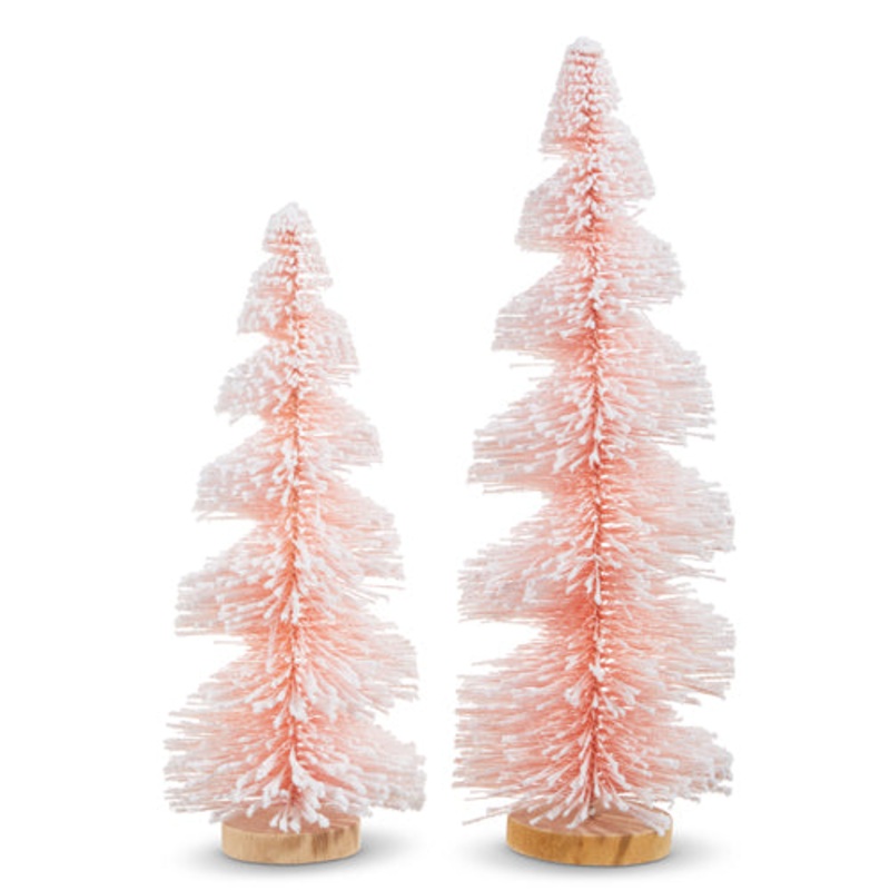 Raz Imports 2023 Jingle & Cocoa 16 Pink Snowy Bottle Brush Trees, Set of 2