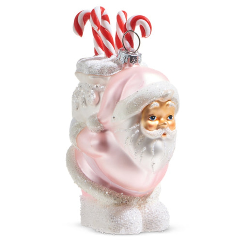 Raz Imports 2023 Jingle & Cocoa 5 Pink Santa With Candy Canes Ornament