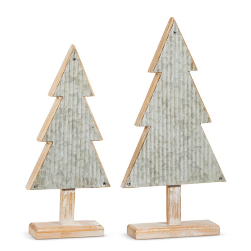 Raz Imports 2023 Natural Noel 16.25 Ribbed Metal And Wood Trees, Set of 2