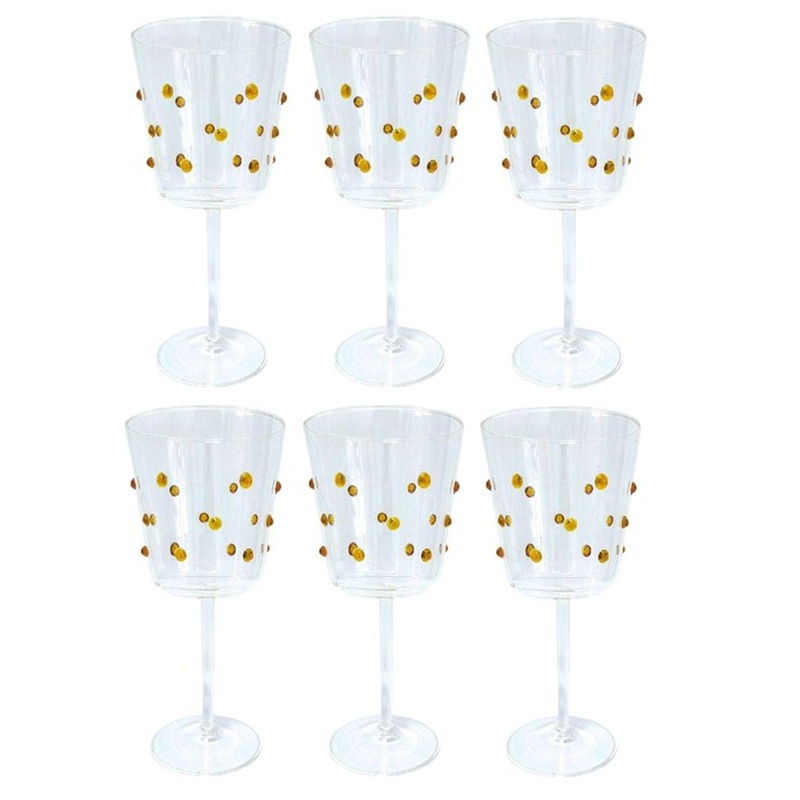 Gusto Buono 11.8oz Borosilicate Stemmed Wine Glass with Amber Dots, Set of 6, Designed in Italy
