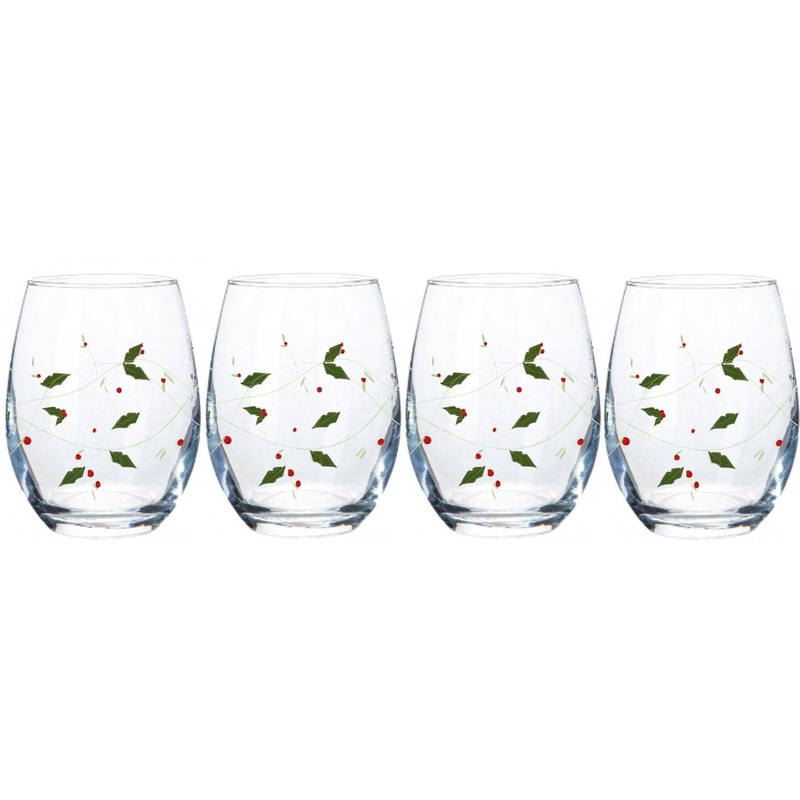 Gusto Buono Christmas Design 20oz Stemless Wine Glass, Set of 4, Designed in Italy