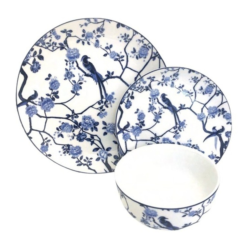 Gusto Buono Dream Porcelain 12-Piece Set, Designed in Italy, 4 Cereal Bowls (5.5), 4 Salad Plates (7.5), and 4 Dinner Plates (10.5), Blue