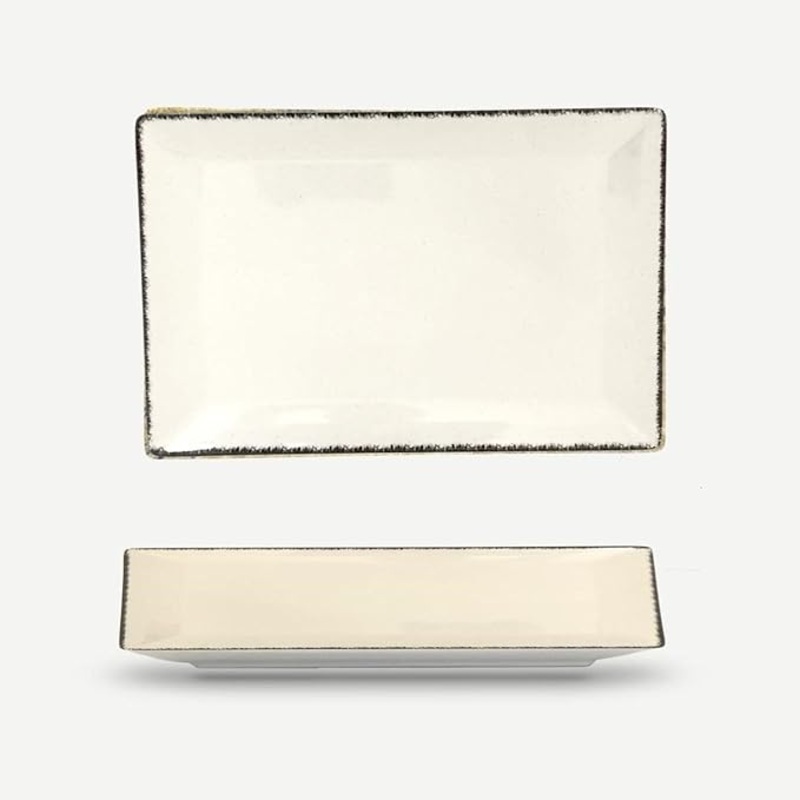Gusto Buono Smooth Vanilla Rectangle Serving Plate, Stoneware Serving Dishes for Entertaining Set of 6