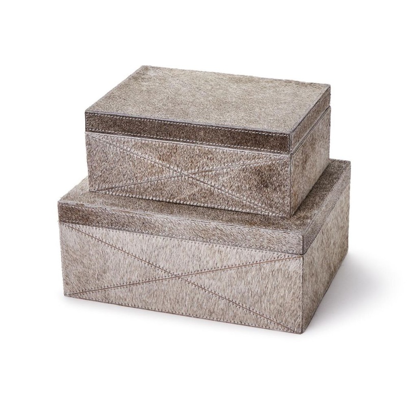 Two’s Company Jasper Set of 2 Cowhide Grey Nested Boxes – Genuine Cowhide