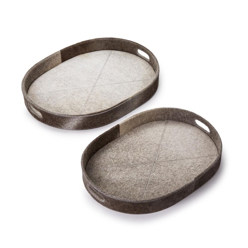 Two’s Company Jasper Set of 2 Cowhide Grey Tray – Genuine Cowhide