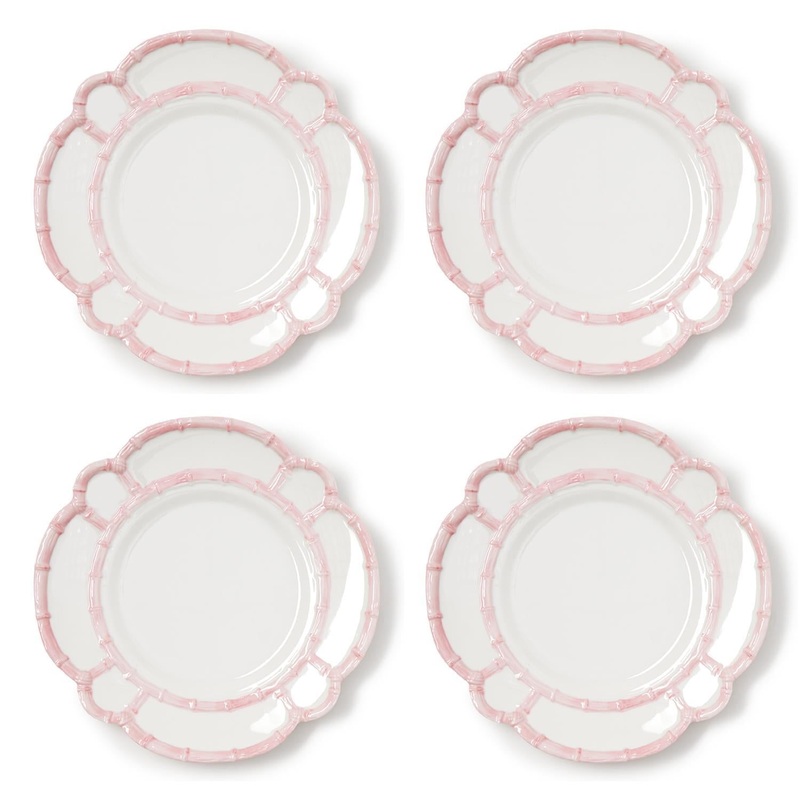 Two’s Company Pink Bamboo Touch Set of 4 Dinner Plates with Bamboo Rim – Melamine